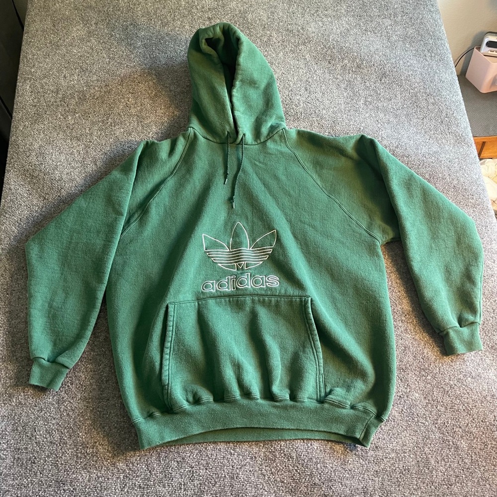 Vintage Adidas‎ Trefoil Hoodie Mens XXL Green Made in USA Embroidered Pullover